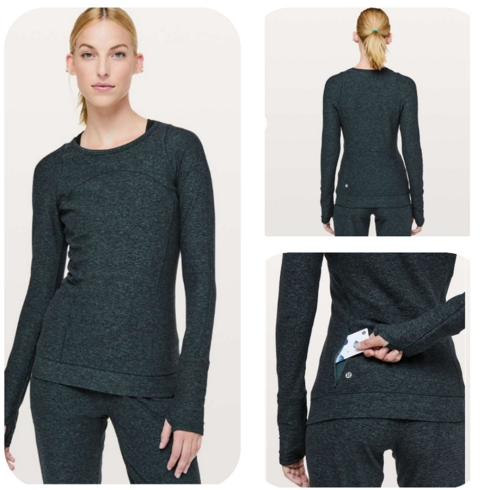 Lululemon Cypress Kiss Long Sleeve | Heathered Green Jasper / Black | 2